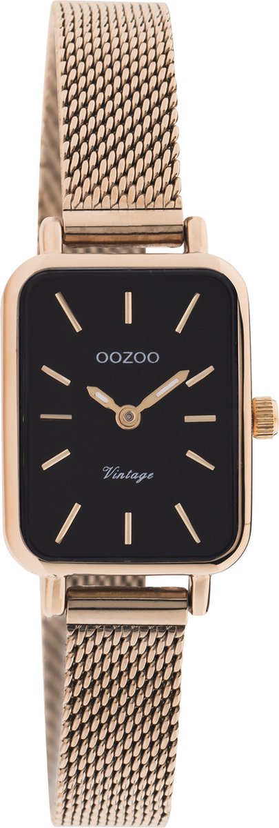 OOZOO Vintage series - rosé goudkleurige horloge met rosé goudkleurige metalen mesh armband - C20270