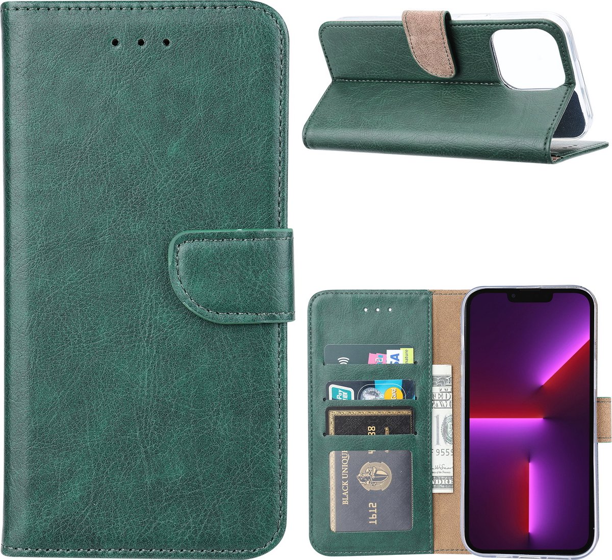 Hoesje Geschikt voor iPhone 14 Pro Max portemonnee Bookcase – Groen