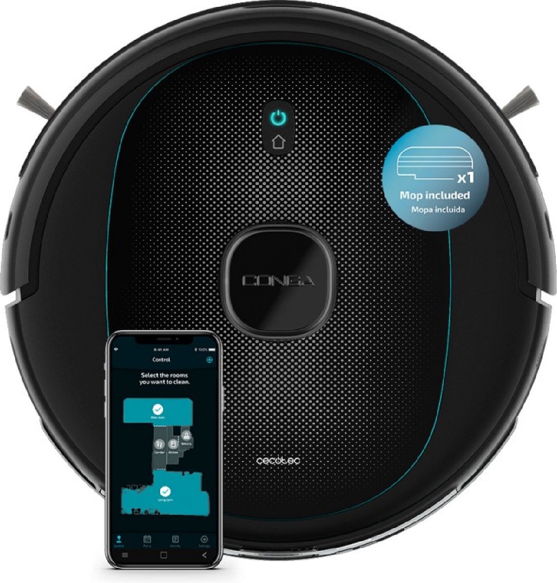 Cecotec Conga 5290 Ultra T. 4-in-1 stofzuiger en vloerreiniger, lasertechnologie, harde vloerborstel, autonomie 150 min, app-con