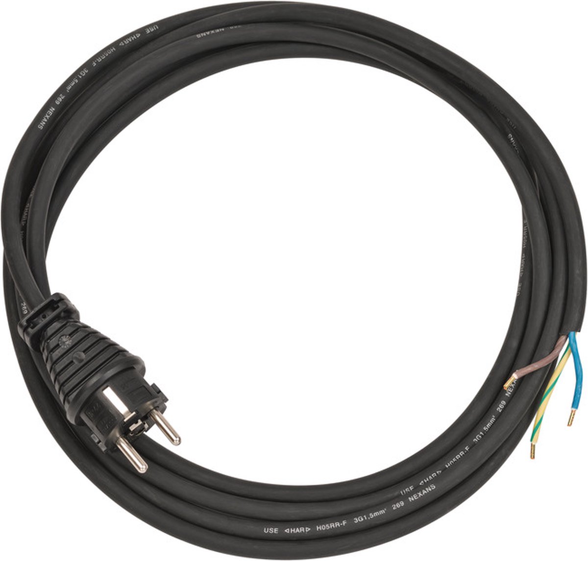Aansluitkabel 3-polig IP44 3m zwart H05RR-F 3G1,5