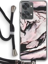 Case Company® - Hoesje met koord geschikt voor OnePlus Nord 2T hoesje met Koord - Roze stroom - Telefoonhoesje met Zwart Koord - Bescherming aan alle Kanten en Over de Schermrand