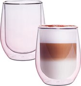 Roze Dubbelwandige Koffieglazen - Dubbelwandige Theeglazen - Cappuccino Glazen - 300ML - Set Van 2