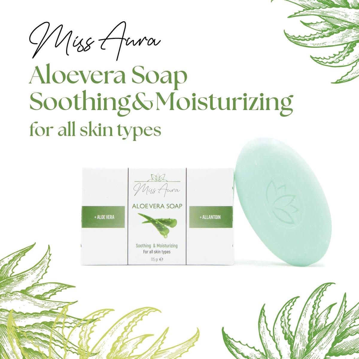 Miss Aura Aloë Vera Soap - alle soorten huid - Allontoïne - soap - zeep - verzorgende zeep
