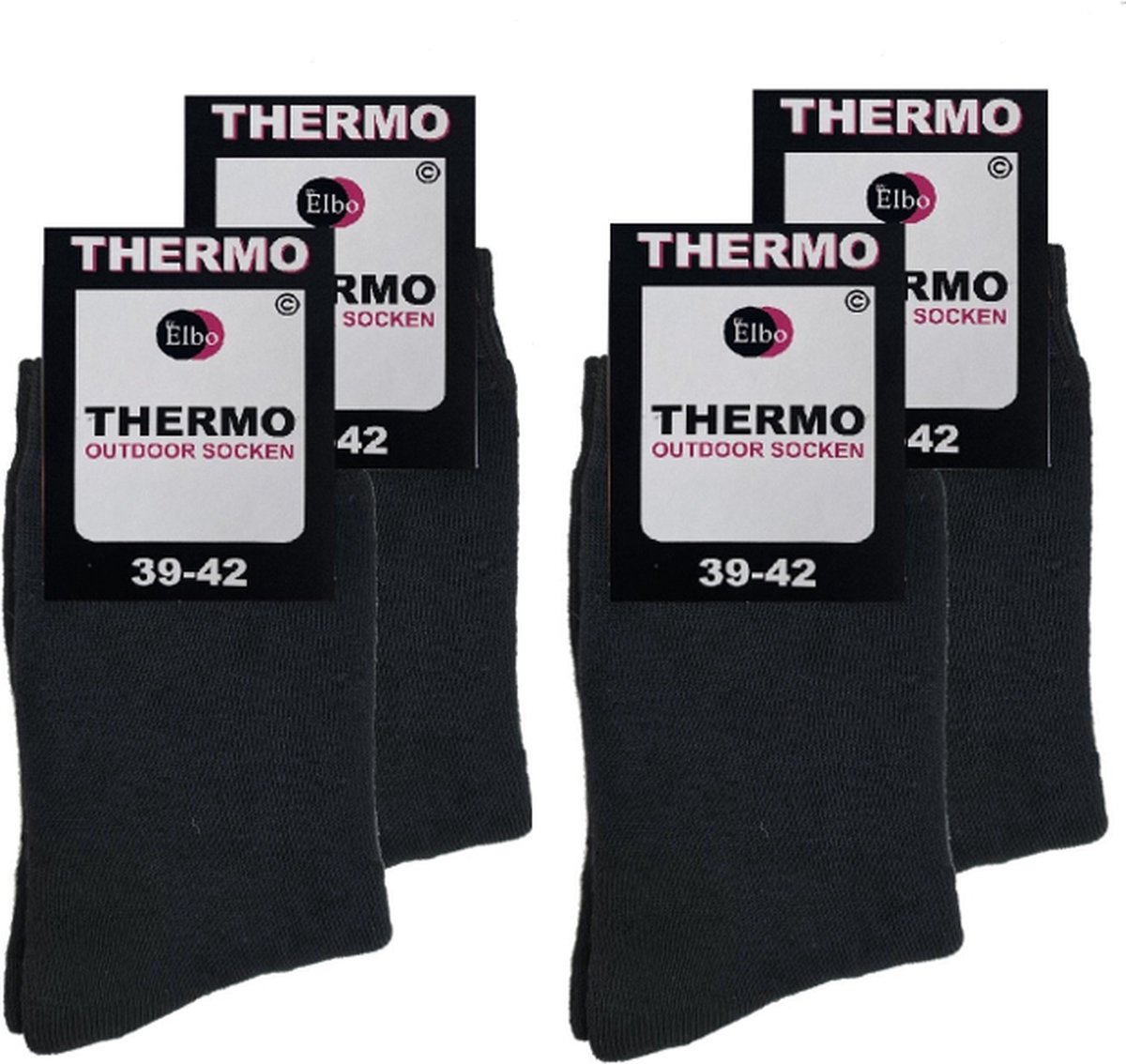 Thermo sokken ByElbo – 4pack – maat 39-42 – badstof voering – zwart - Sport Thermo Sok - Thermisch - Warm Sock - Wandelsokken - schaatssokken - Winter Ski sokken -