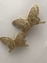 Set van 2 gouden vlinders op clip kersthangers en ornamenten Lainey