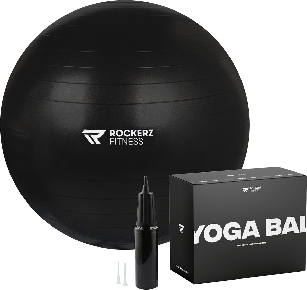 Rockerz Deluxe Yoga bal inclusief pomp - Fitness bal - Zwangerschapsbal - 75 cm - 1250g - Stevig & duurzaam - Hoogste kwaliteit - Zwart