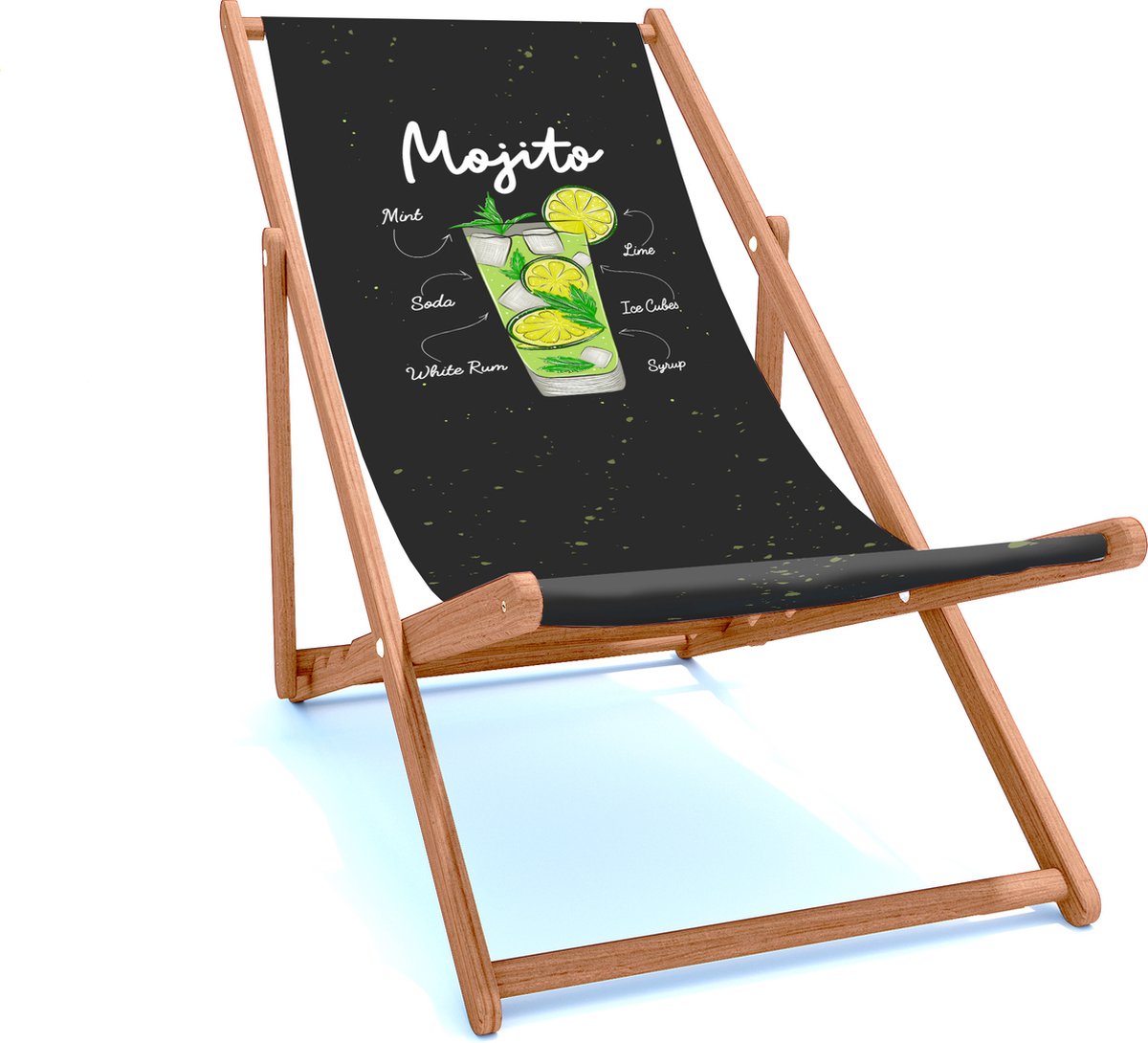 Holtaz Strandstoel Hout Inklapbaar Comfortabele zonnebed ligbed met verstelbare lighoogte houten frame met stoffen Motief 41