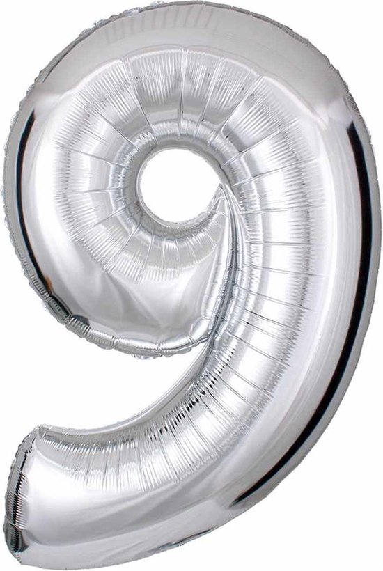 DW4Trading Zilver Cijfer Ballon 9 - Feestversiering - Decoratie - Helium Ballon - 40 cm