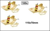 100x Houten bootje 115x70mm - Amuse tapas snacks punt zak kerst restaurant diner festival feest party