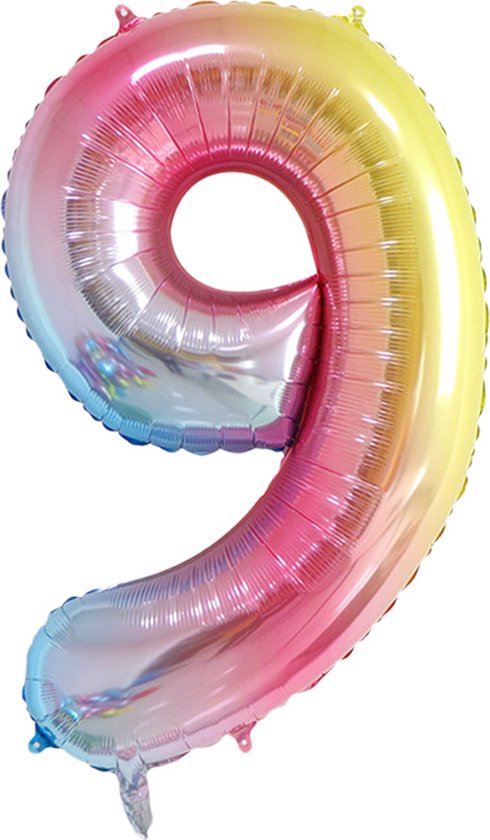 DW4Trading Regenboog Cijfer Ballon 9 - Feestversiering - Decoratie - Helium Ballon - 40 cm