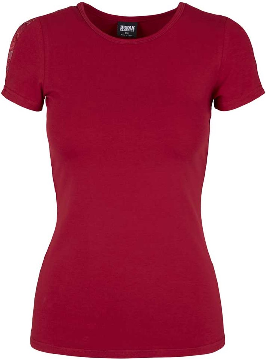 Urban Classics Lace Shoulder Striped Dames T-shirt L Rood