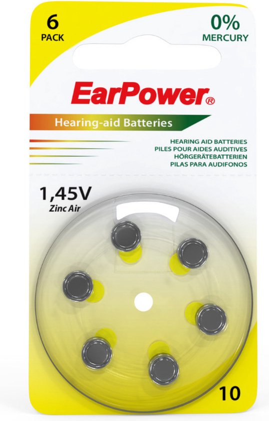 Piles pour appareils auditifs Earpower A10, 20 plaquettes