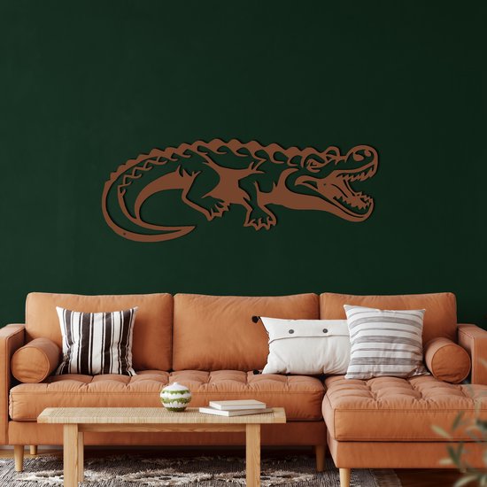 Wanddecoratie | Krokodil / Crocodile| Metal - Wall Art | Muurdecoratie | Woonkamer | Buiten Decor |Bronze| 43x100cm