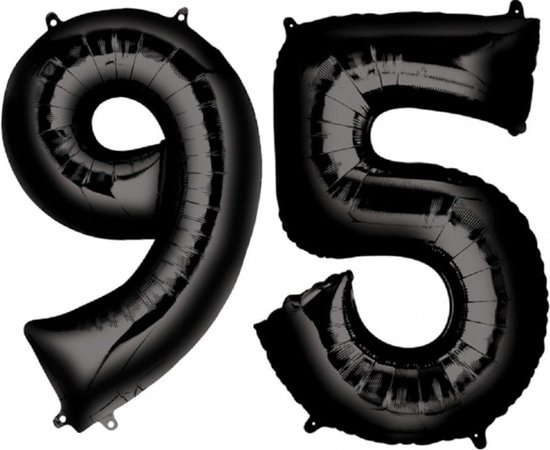 Ballon Cijfer 95 Jaar Zwart Helium Ballonnen Verjaardag Versiering Cijfer Ballon Feest Versiering Met Rietje - 86Cm