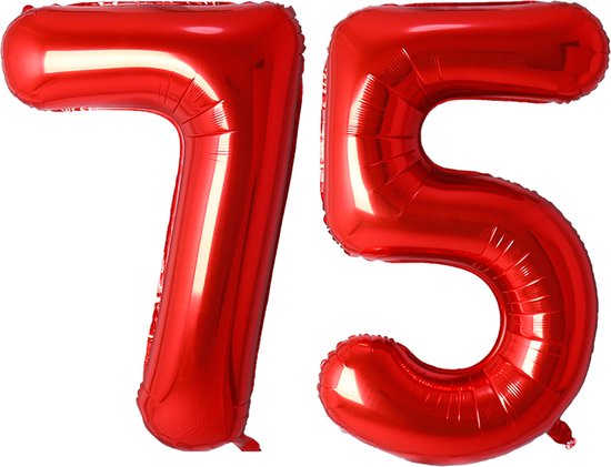 Ballon Cijfer 75 Jaar Rood Helium Ballonnen Verjaardag Versiering Cijfer Ballon Feest Versiering Met Rietje - 86Cm