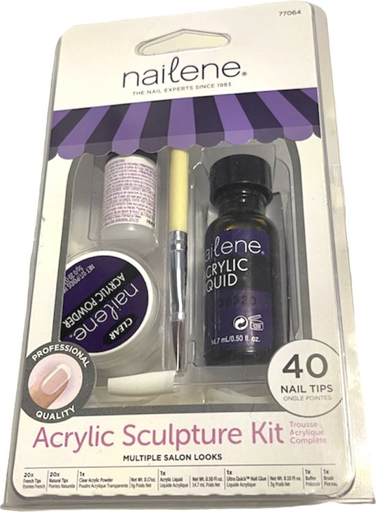 Nailene Acrylic Sculpture Kit Multiple Salon Look + 40 stuks Nail Tips+lijm bol