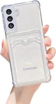 Samsung S22 plus hoesje siliconen antischok met pas houder doorzichtig back cover-samsung galaxy s22 plus hoesje siliconen proof case met card houder transparant achterkant