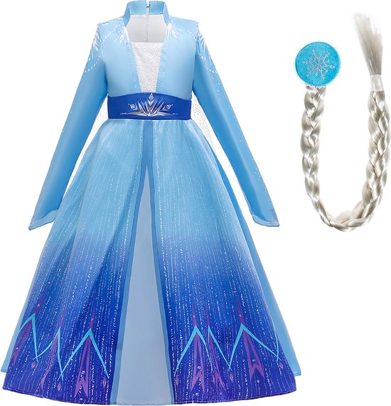 Prinsessenjurk meisje -Elsa jurk - Het Betere Merk - Halloween kostuum - Prinsessen Verkleedkleding - 146/152 (150) - Haarvlecht - Cadeau meisje - Prinsessen speelgoed - Verjaardag meisje - Kleed
