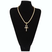 ICYBOY 18K Religieus Diamanten Heren Ketting met Egyptisch Kruis Verguld Goud [GOLD-PLATED] [ICED OUT] [60CM] - 3mm Rope Chain Iced Out Egypt Ankh Cross Pendant