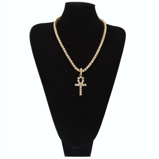 Collier Homme Diamant Religieux 18K avec Croix Égyptienne Plaqué Or [PLAQUÉ  OR]... | bol