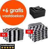 Zavelo - 6x Theedoeken en 6x Keukendoeken Set + Gratis 6x Vaatdoekjes t.w.v. €14.95 - Zwart