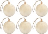 6x Houten kerstballen van licht hout Keizerin boom 6,4 cm - Kerstballen decoratie hangers
