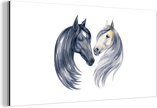 Décoration murale Métal - Peinture Aluminium Industriel - Paarden - Aquarelle - Diamant - Filles - Enfants - Meiden - 80x40 cm - Dibond - Photo sur aluminium - Décoration murale industrielle - Pour le salon/chambre