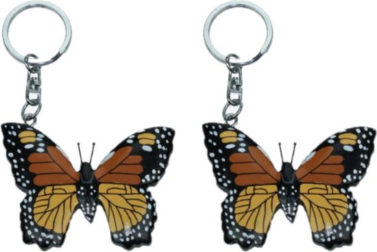2x stuks houten vlinder sleutelhanger - Vlinders cadeau artikelen 6 cm