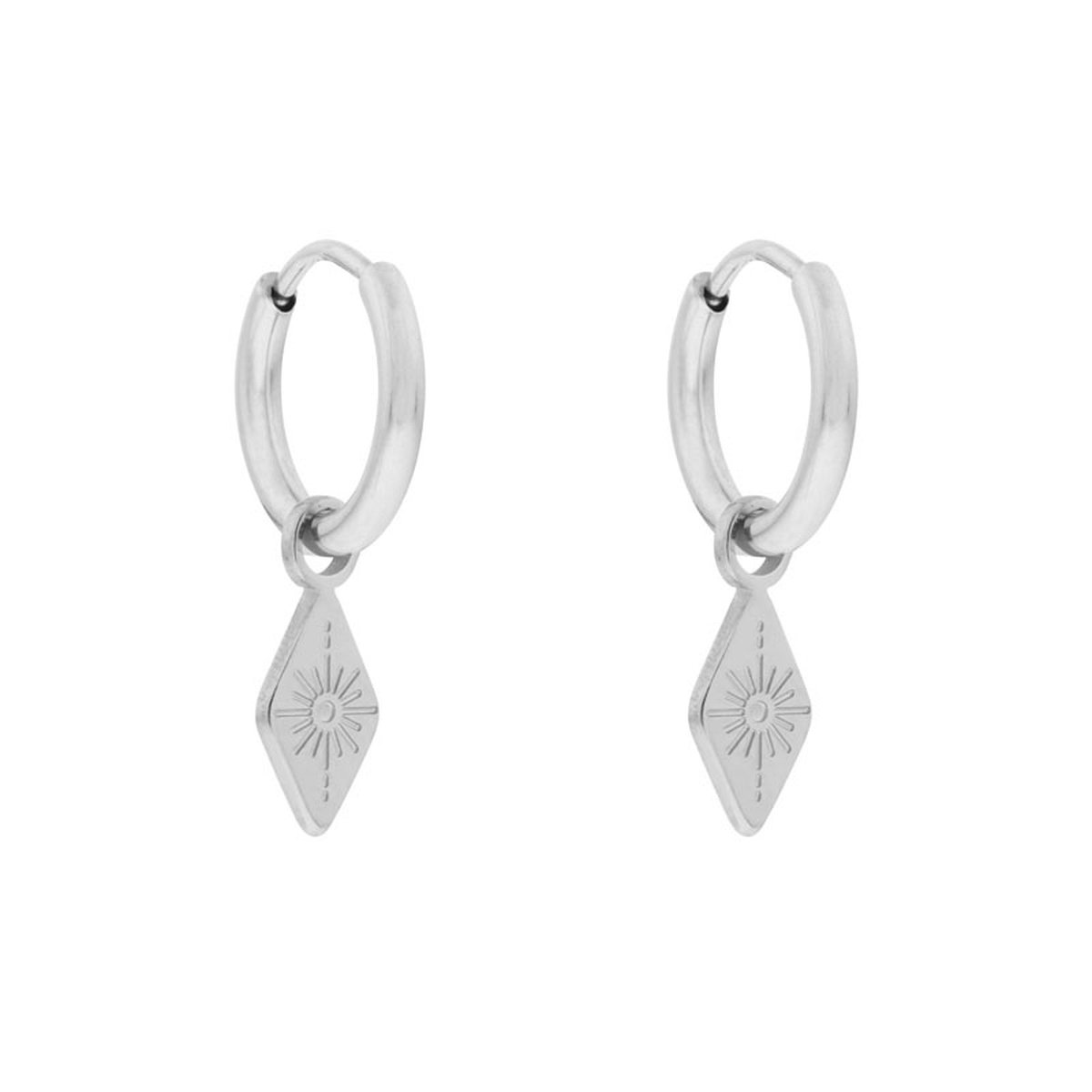 Oorbellen klein met hanger ruitje zon - Zilver - Stainless steel (verkleurt niet) - Kliksluiting