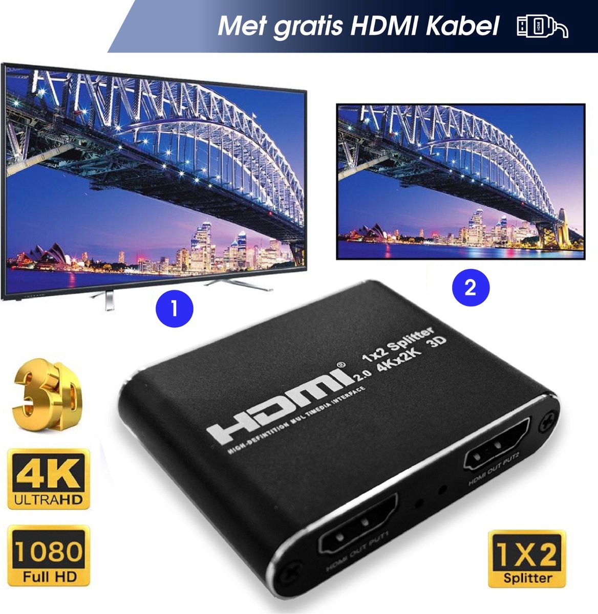 Stevig Weigering licentie Forexa HDMI Splitter – 1 In 2 Uit – 2 Poorts – 2 Uitgangen – 4K en Lager –  HDMI... | bol.com