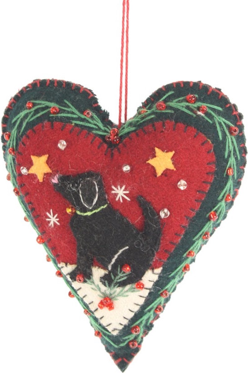 Hart met hond, vilt 9x3x11,5cm