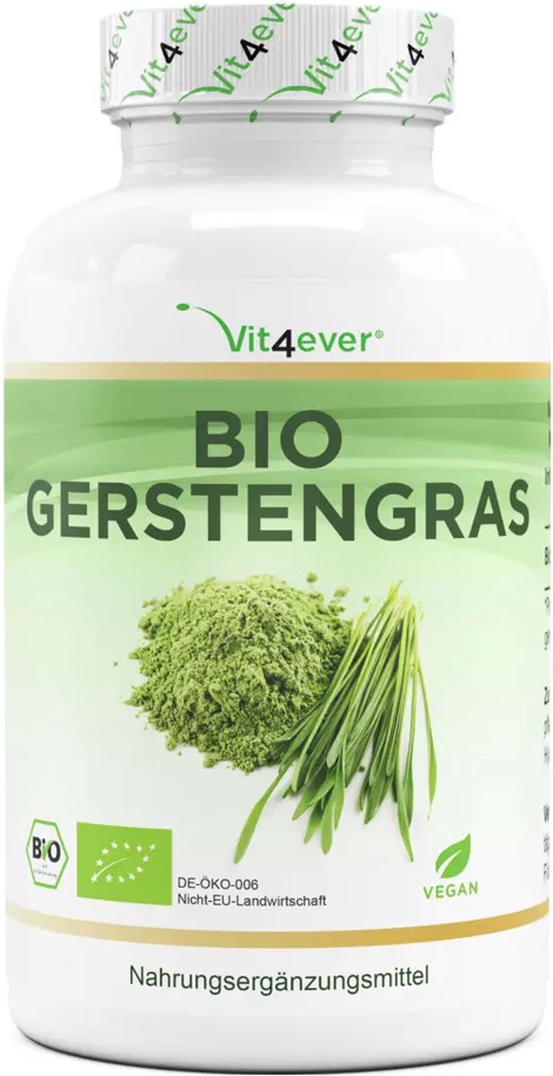 Biologisch gerstegras - 365 capsules - Hoog gedoseerd met 1500mg per dagelijkse portie - Biologische kwaliteit - Zonder ongewenste toevoegingen - Veganistisch | Vit4ever