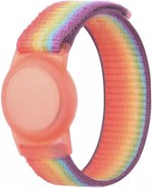 Airtag polsband regenboog - Armband - Hoesje - Kinderen - Jongens - Meisjes - 17 cm - Siliconen - Nylon - multicolor - DELAGO