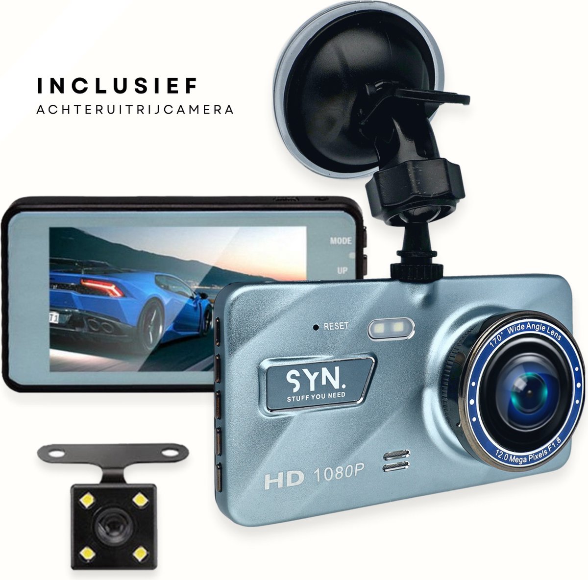 SYN Dashcam Voor Auto 1296P Full HD Dashboard Camera met G-Sensor - 170° Wijdhoeklens - 4.0 inch LCD Scherm - 24 uur Parkeerstand met Bewegingsdetectie - Loop Recording - Super Nachtzicht - Support 32G Max Micro sd voor Ongeval Record - Reisvideo