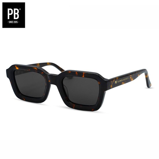 PB Sunglasses - Dijon Demi Black. - Lunettes de soleil pour hommes et femmes - Polarisées - Monture en acétate noir - Style de lunettes de soleil rectangulaires.