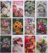 Cartes de vœux d'anniversaire - Fleurs - Félicitations - 12 pièces - L-185