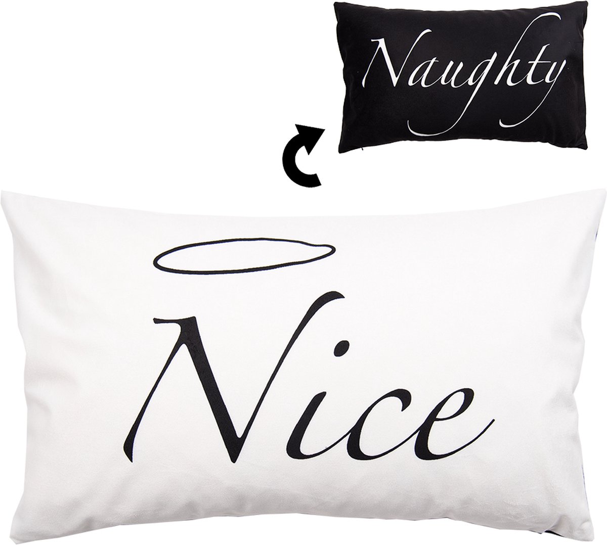 Clayre & Eef Kussenhoes 30x50 cm Wit Zwart Polyester Rechthoek Nice, Naughty Sierkussenhoes