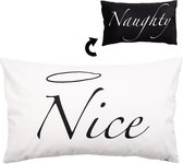 Clayre & Eef Housse de coussin 30x50 cm Blanc Noir Polyester Rectangle Nice, Naughty Housse de coussin décorative