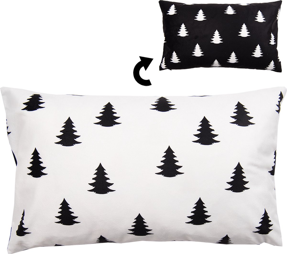 Clayre & Eef Kussenhoes 30x50 cm Wit Zwart Polyester Kerstboom