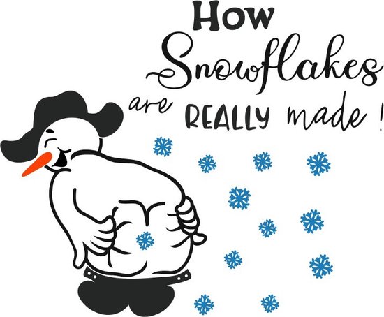 Dessin d'un bonhomme de neige avec un chapeau et un nez en carotte, entouré de flocons de neige. Texte : 'How Snowflakes are REALLY made !'