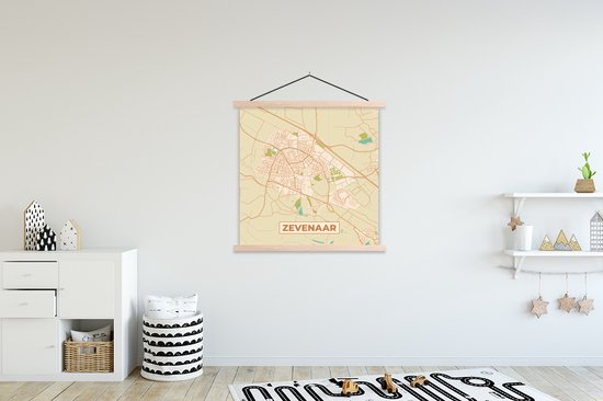 Porte-affiche avec affiche - Affiche scolaire - Zevenaar - Carte - Carte - Plan de la ville - 120x120 cm - Lattes vierges