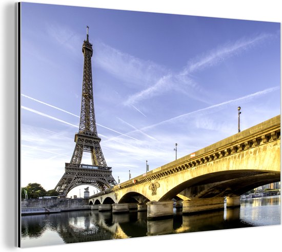 Wanddecoratie Metaal - Aluminium Schilderij - brug en de Eiffeltoren net na de zonsopkomst