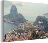 Wanddecoratie Metaal - Aluminium Schilderij Industrieel - Standbeeld - Rio de Janeiro - Skyline - 60x40 cm - Dibond - Foto op aluminium - Industriële muurdecoratie - Voor de woonkamer/slaapkamer