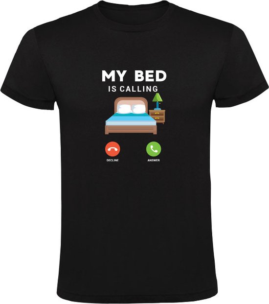 My bed is calling Heren Tshirt moe slapen telefoon bellen grappig Zwart