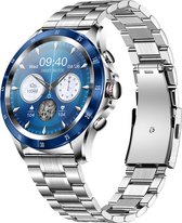 Darenci Smartwatch Platinum Pro - Smartwatch heren - Activity Tracker - Touchscreen - Bluetooth bellen - Bluetooth muziek - Stalen band - Horloge - Stappenteller - Bloeddrukmeter - Verbrande calorieën - Zuurstofmeter - Spatwaterdicht- Zilver/Blauw