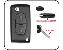 Citroen - boîtier de clé pliable - 2 boutons - embout clé HU83 avec rainure latérale - CE0523 sans support de batterie dans le couvercle arrière - support de batterie fixé sur le PCB