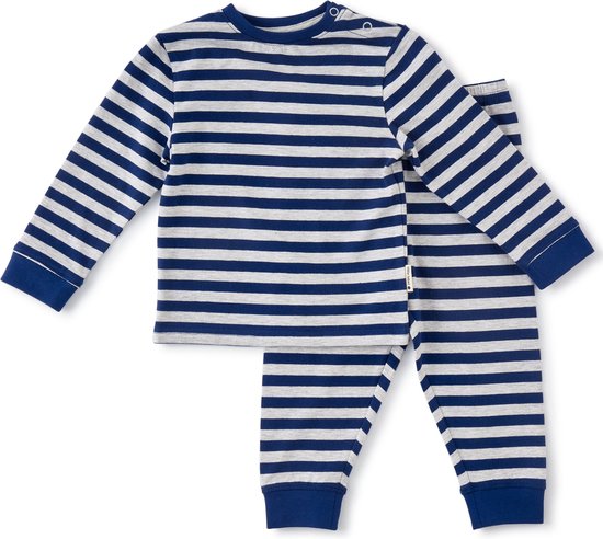 Little Label Pyjama Jongens Maat 80/12M - grijs, donkerblauw - Gestreept - Pyjama Kind - Zachte BIO Katoen