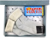 Merino wollen huissok met chocolade - Cadeaupakket - Giftset - Geschenkset - Blauw - Maat 35-38