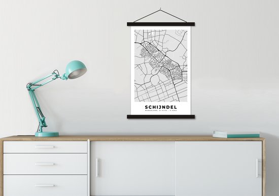 Porte-affiche avec affiche - Affiche scolaire - Schijndel - Carte - Plan d'étage - Plan de la ville - 60x90 cm - Lattes noires