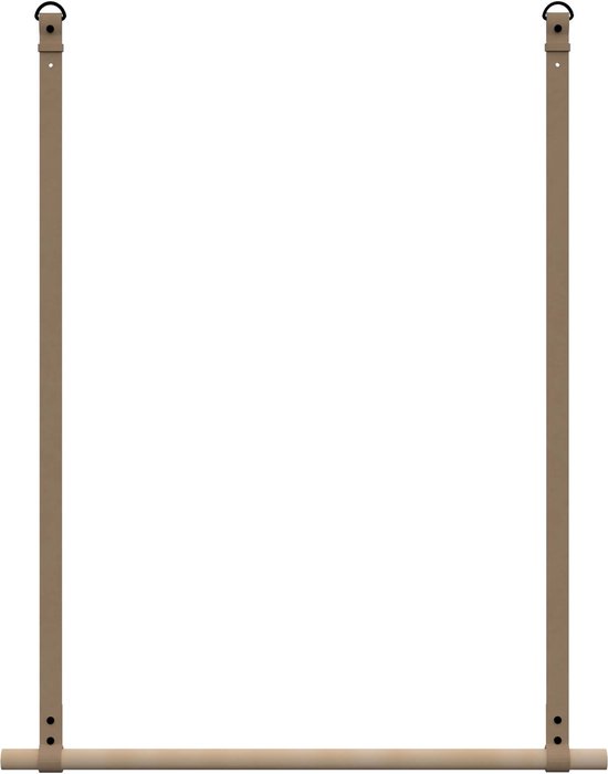 Portemanteau / portemanteau 80cm - sur lanières cuir - Handles and more® | TAUPE - tige : bois rond